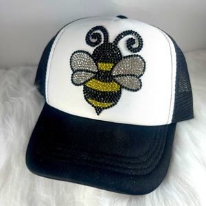 BEE Rhinestone Trucker Hat - White & Black